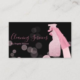 ハウスクリーニングサービスメイドグリッターブラックピンク 名刺