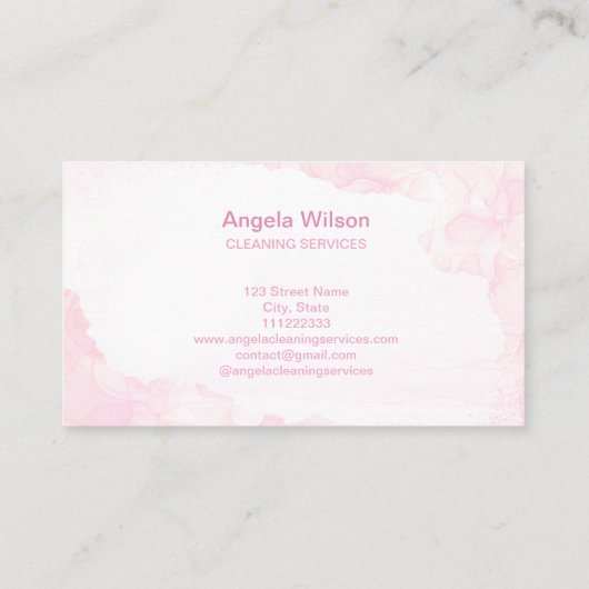 ハウスクリーニングサービスメイドグリッター赤面ピンク 名刺 (裏面)