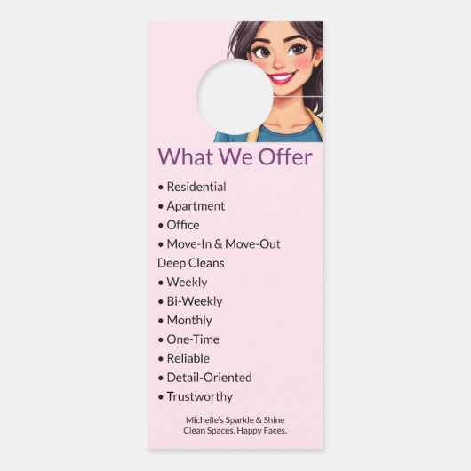 ハウスクリーニングサービスモダンウーマンピンク ドアノブサイン (裏面)