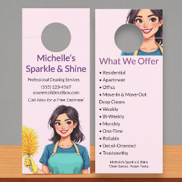 ハウスクリーニングサービスモダンウーマンピンク ドアノブサイン