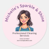 ハウスクリーニングサービスモダンウーマンピンク ラウンドシール (正面)