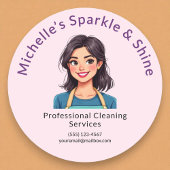 ハウスクリーニングサービスモダンウーマンピンク ラウンドシール