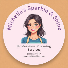 ハウスクリーニングサービスモダンウーマンピンク ラウンドシール