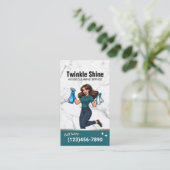 ハウスクリーニングサービスモダンティール(緑がかった色)ハウスキーピング 名刺 (スタンド正面)