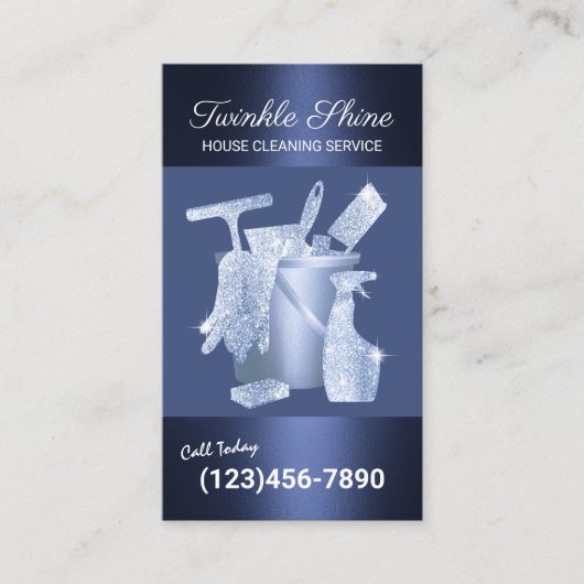 ハウスクリーニングサービスモダンネイビーブルー 名刺 (正面)