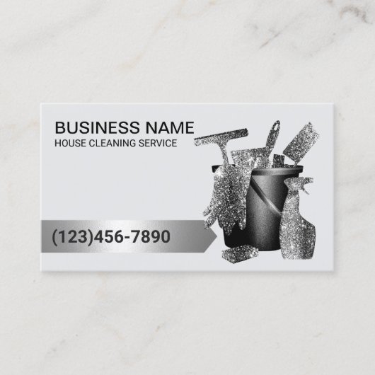 ハウスクリーニングサービスモダンブラックグリッター 名刺 (正面)