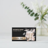 ハウスクリーニングサービスモダンブラック&金ゴールドバブル 名刺 (スタンド正面)