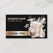 ハウスクリーニングサービスモダンブラック&金ゴールドバブル 名刺 (正面)