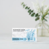 ハウスクリーニングサービスモダンブルーグリッター大理石 名刺 (スタンド正面)
