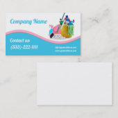 ハウスクリーニングサービスライトブルー&ピンクウェーブカード 名刺 (正面/裏面)