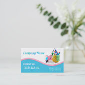 ハウスクリーニングサービスライトブルー&ピンクウェーブカード 名刺 (スタンド正面)