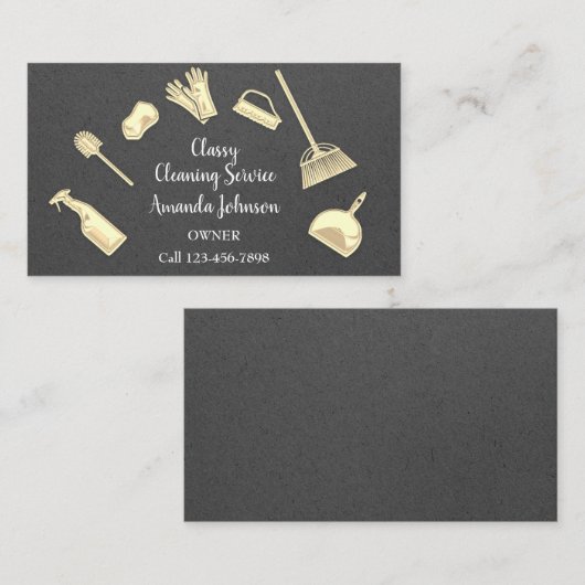 ハウスクリーニングサービス金ゴールドロゴメイドオフィスクラフ 名刺 (正面/裏面)