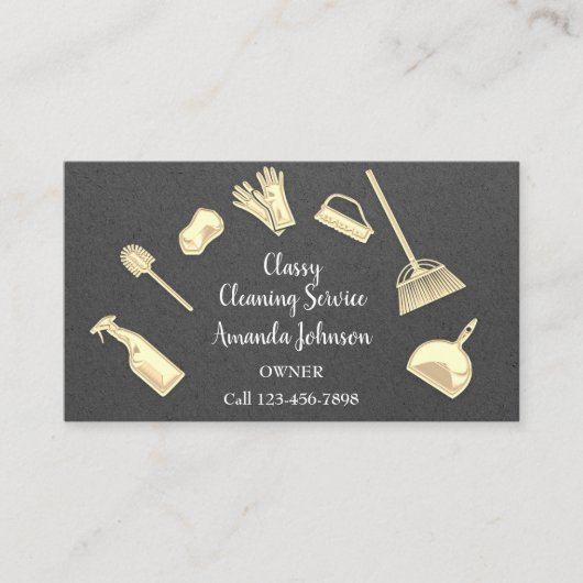 ハウスクリーニングサービス金ゴールドロゴメイドオフィスクラフ 名刺 (正面)