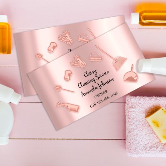 ハウスクリーニングサービス金ゴールドロゴメイドオフィスバラ 名刺