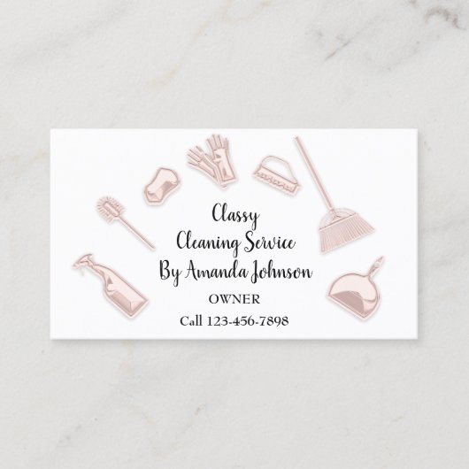 ハウスクリーニングサービス金ゴールドロゴメイド赤面 名刺 (正面)