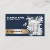 ハウスクリーニングサーモダンビスネイビーブルー&シルバー 名刺 (正面)
