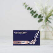 ハウスクリーニングネイビー&バラ金ゴールドモップメイドサービス 名刺 (スタンド正面)