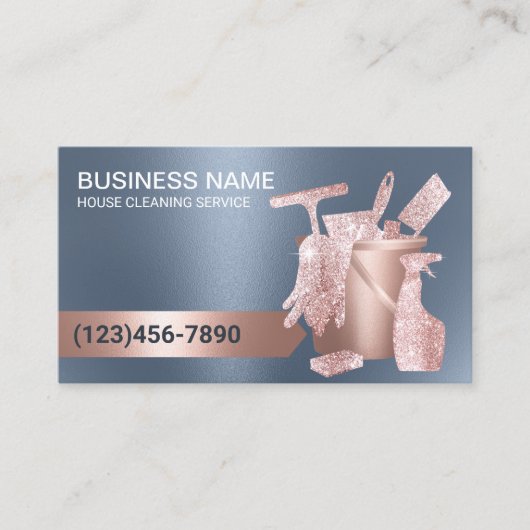 ハウスクリーニングハウスキーピングバラ金ゴールドダスティブルー 名刺 (正面)
