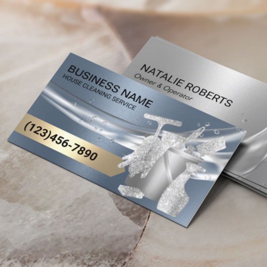 ハウスクリーニングハウスキーピングモダンほこりっぽいブルー 名刺