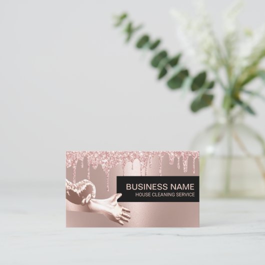 ハウスクリーニングハウスキーピングモダンバラ金ゴールドドリップ 名刺 (スタンド正面)