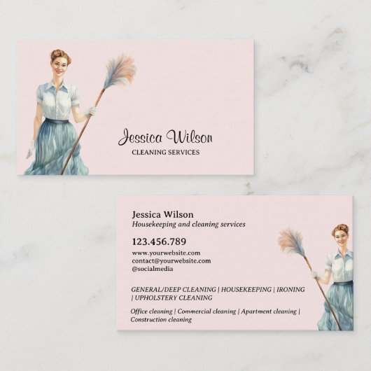 ハウスクリーニングハウスキーピングレトロメイドサービス 名刺 (正面/裏面)