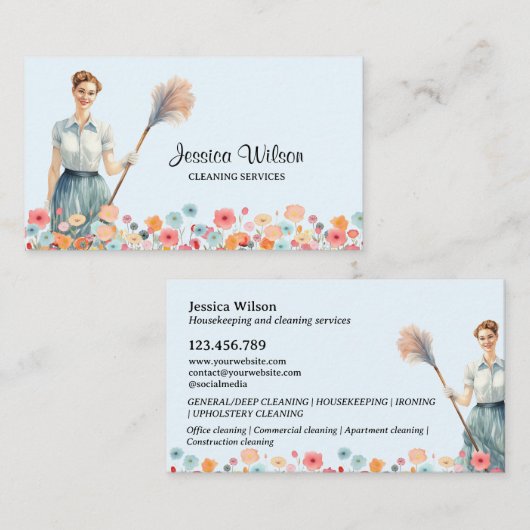 ハウスクリーニングハウスキーピングレトロメイドサービス 名刺 (正面/裏面)