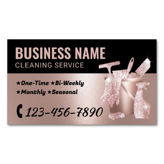 ハウスクリーニングバラ金ゴールドグリッターハウスキーピング マグネット名刺 (正面)