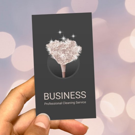 ハウスクリーニングバラ金ゴールド羽毛ダスターダークグレー 名刺