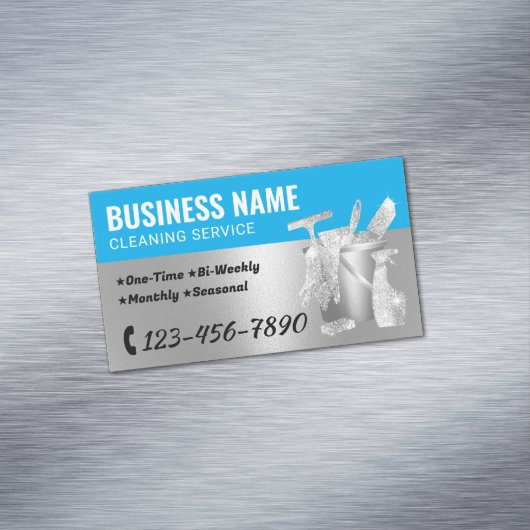 ハウスクリーニングブルー&シルバーハウスキーピング マグネット名刺 (インサイチュ)