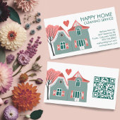 ハウスクリーニングホームサービスピンクグリーンQRコード 名刺