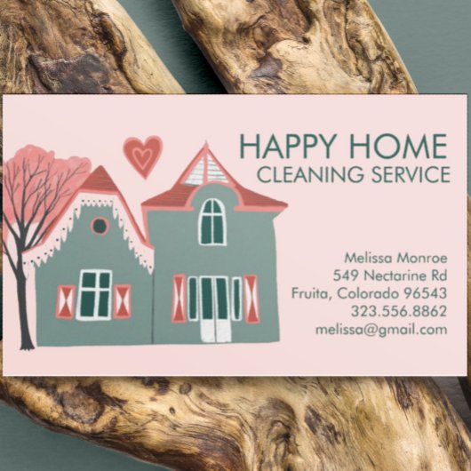 ハウスクリーニングホームサービスピンク魅力的グリーン 名刺