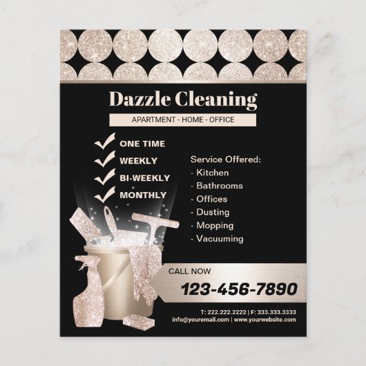 ハウスクリーニングメイドサービスジオメトリックブラック金ゴールド チラシ (正面)