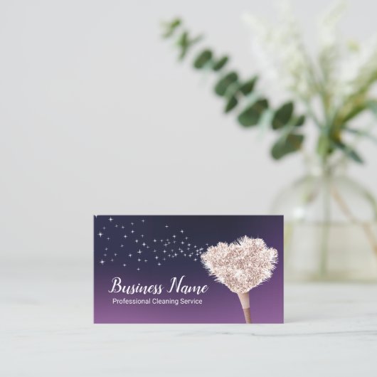 ハウスクリーニングメイドフェザーダスターパープル 名刺 (スタンド正面)