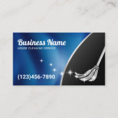 ハウスクリーニングモダンサービスネイビーブルーシルバー 名刺 (正面)