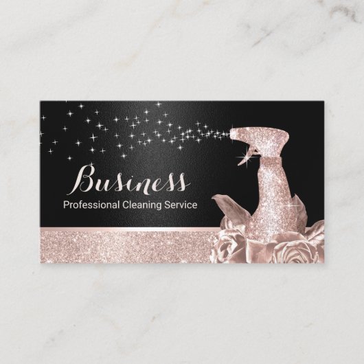 ハウスクリーニングモダンバラ金ゴールドフローラスプレーブラック 名刺 (正面)