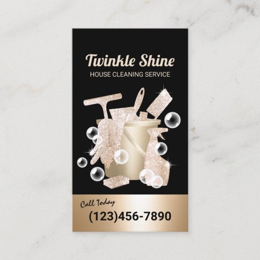 ハウスクリーニングモダン金ゴールドハウスキーピングサービス 名刺 (正面)
