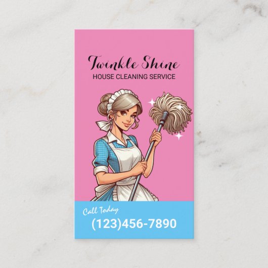 ハウスクリーニングレトロブルー&ピンクメイドサービス 名刺 (正面)