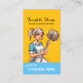 ハウスクリーニングレトロブルー&金ゴールドメイドサービス 名刺 (正面)