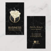 ハウスクリーニング金ゴールドフェザーダスターブラックマーブル 名刺 (正面/裏面)