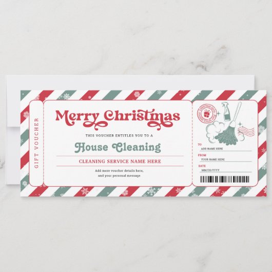 ハウスクリーニング クリスマス ギフト証明書 チケット 招待状 (正面)
