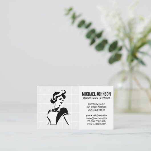 ハウスクリーニング | 浴室タイルの背景 名刺 (スタンド正面)