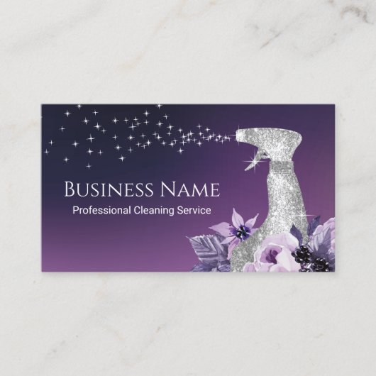 ハウスクリーニンモダングシルバースプレーパープルフローラ 名刺 (正面)