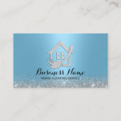 ハウスクリーモダンニングライトブルーハウス&モップロゴ 名刺 (正面)