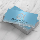 ハウスクリーモダンニングライトブルーハウス&モップロゴ 名刺