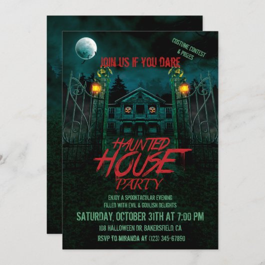 ハウスクン幽霊のよく出るプキンスムーンこうもりハローウィンパーティI 招待状 (正面/裏面)