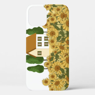 ハウスサンフラワーズフィールドヴィンテージイラストレーション iPhone 12ケース