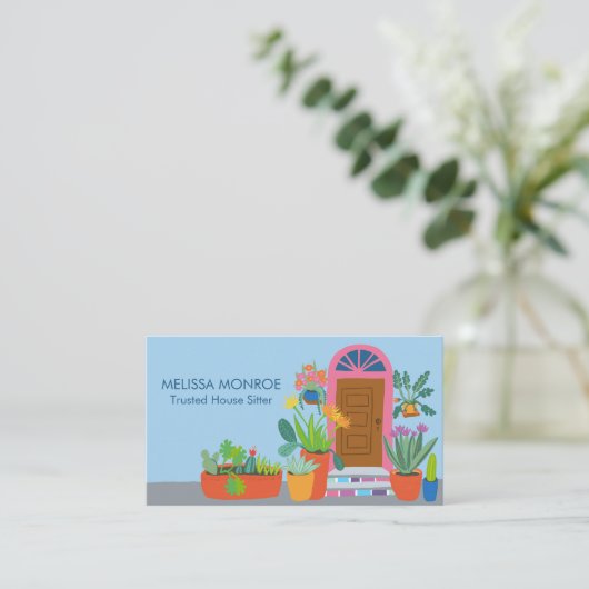 ハウスシッターかわいいフロントドアカスタムQRコード 名刺 (スタンド正面)