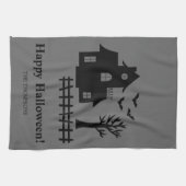 ハウスシルエット幽霊のよく出るおよび文字カスタムハロウィン キッチンタオル (横)