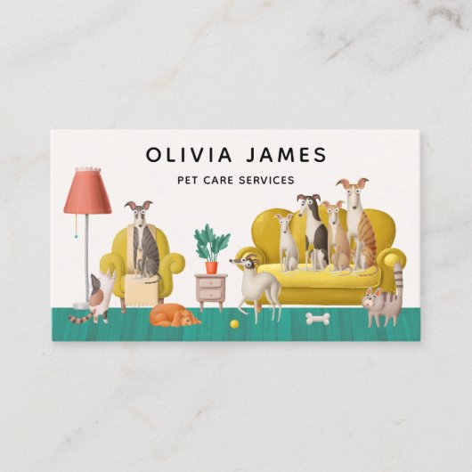 ハウスシーン犬の歩くと動物の犬が座っている 名刺 (正面)