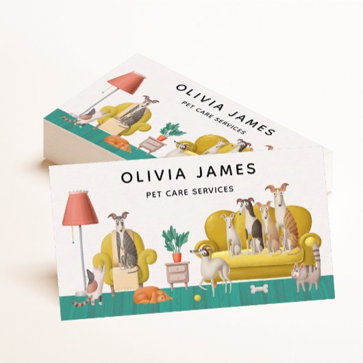 ハウスシーン犬の歩くと動物の犬が座っている 名刺